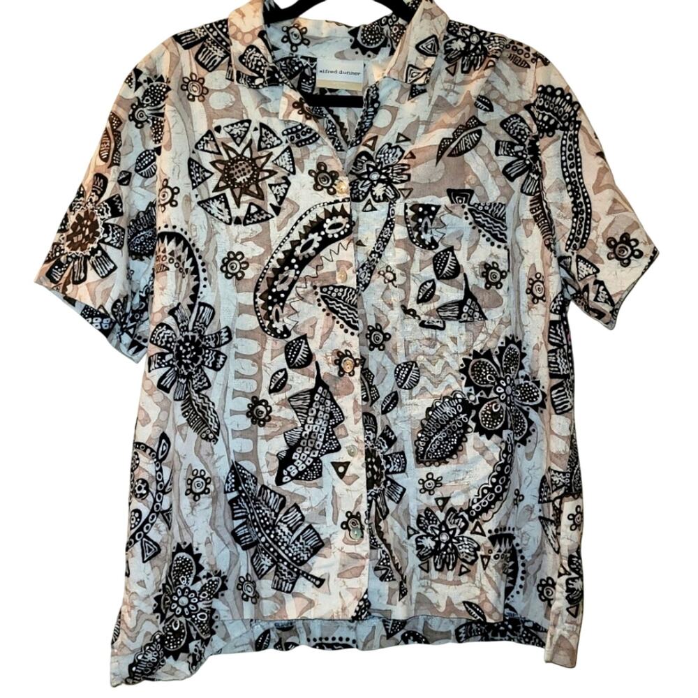 Vtg Linen Floral Boho Button Down Size 18W Neutral Spring Summer Vacation